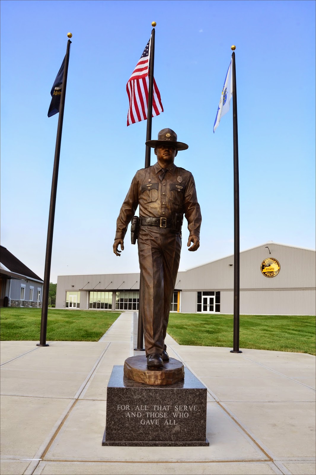 Statue and flags